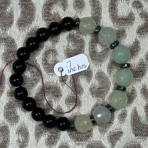 Faceted Green Agate, Black Jasper & Hematite Natural Crystal Gemstone Bracelet
